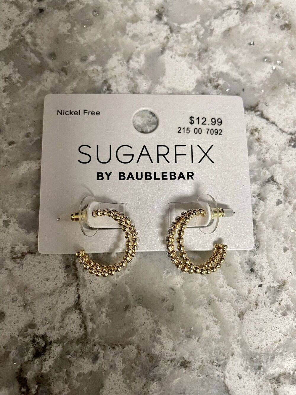 SUGARFIX by BaubleBar Crystal Beaded Double Hoop Earrings - Gold NWT